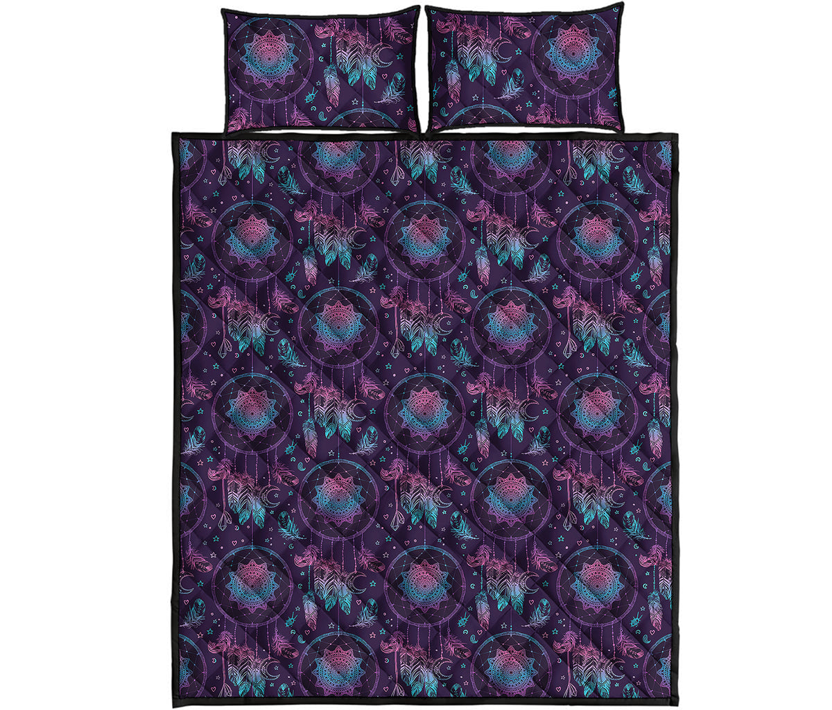 Purple And Teal Dream Catcher Print Quilt Bed Set
