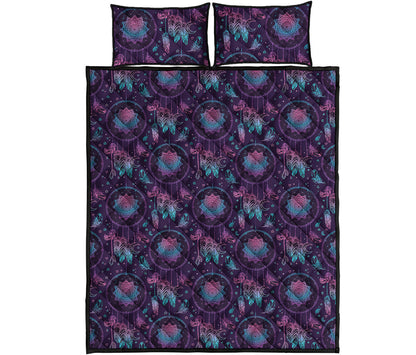Purple And Teal Dream Catcher Print Quilt Bed Set