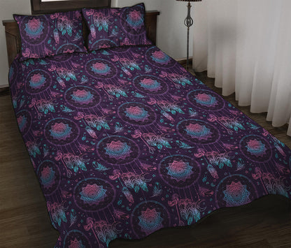 Purple And Teal Dream Catcher Print Quilt Bed Set