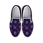 Purple And Teal Dream Catcher Print White Slip On Shoes