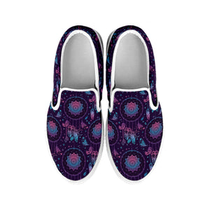 Purple And Teal Dream Catcher Print White Slip On Shoes