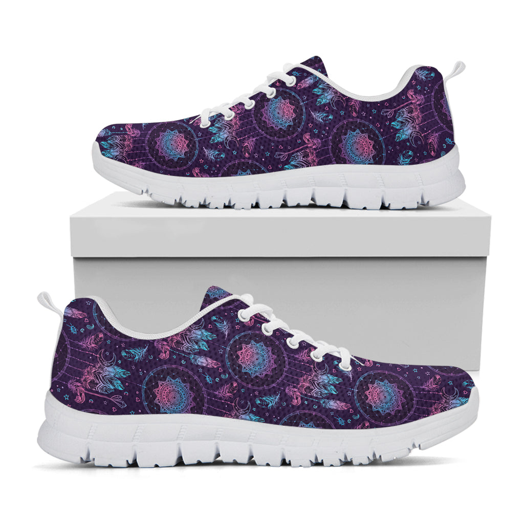 Purple And Teal Dream Catcher Print White Sneakers