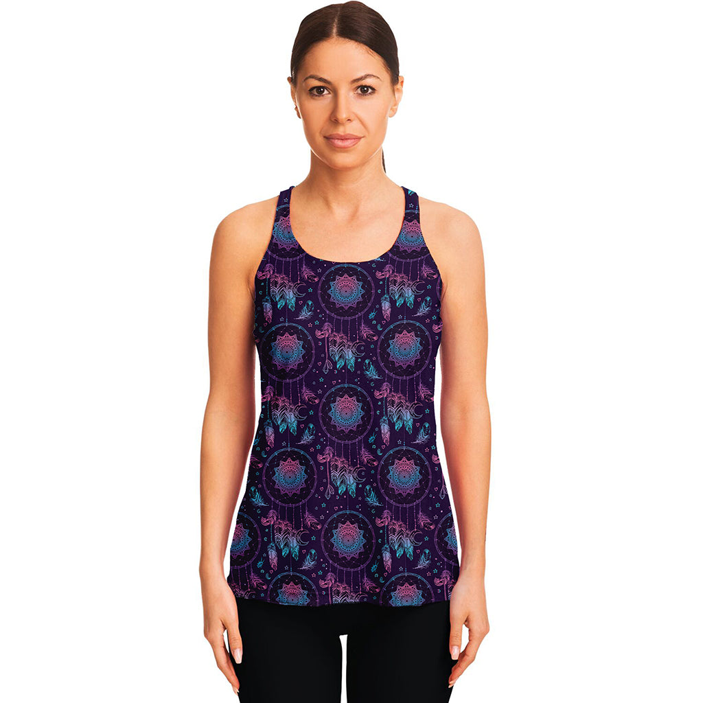 Purple And Teal Dream Catcher Print Women's Racerback Tank Top