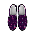 Purple And Teal Giraffe Pattern Print Black Slip On Shoes