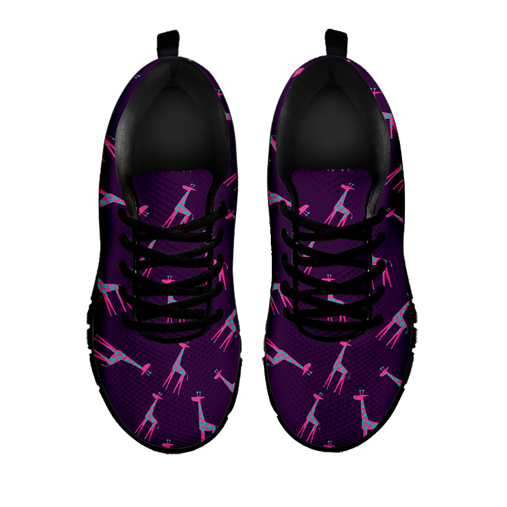 Purple And Teal Giraffe Pattern Print Black Sneakers