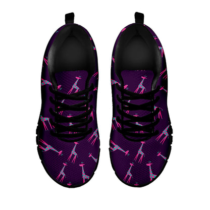 Purple And Teal Giraffe Pattern Print Black Sneakers