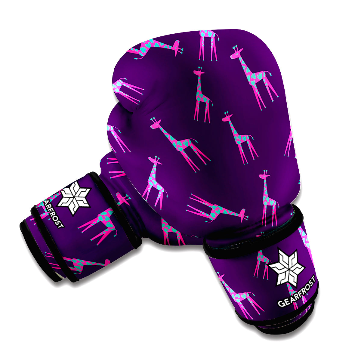 Purple And Teal Giraffe Pattern Print Boxing Gloves