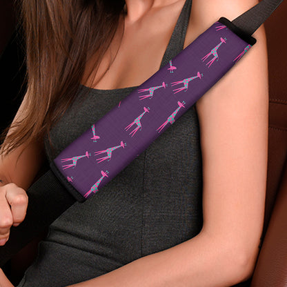 Purple And Teal Giraffe Pattern Print Car Seat Belt Covers
