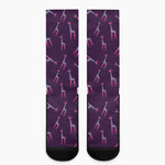 Purple And Teal Giraffe Pattern Print Crew Socks