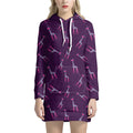 Purple And Teal Giraffe Pattern Print Pullover Hoodie Dress