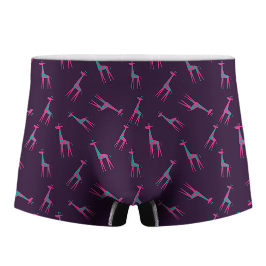 Purple And Teal Giraffe Pattern Print Men's Boxer Briefs