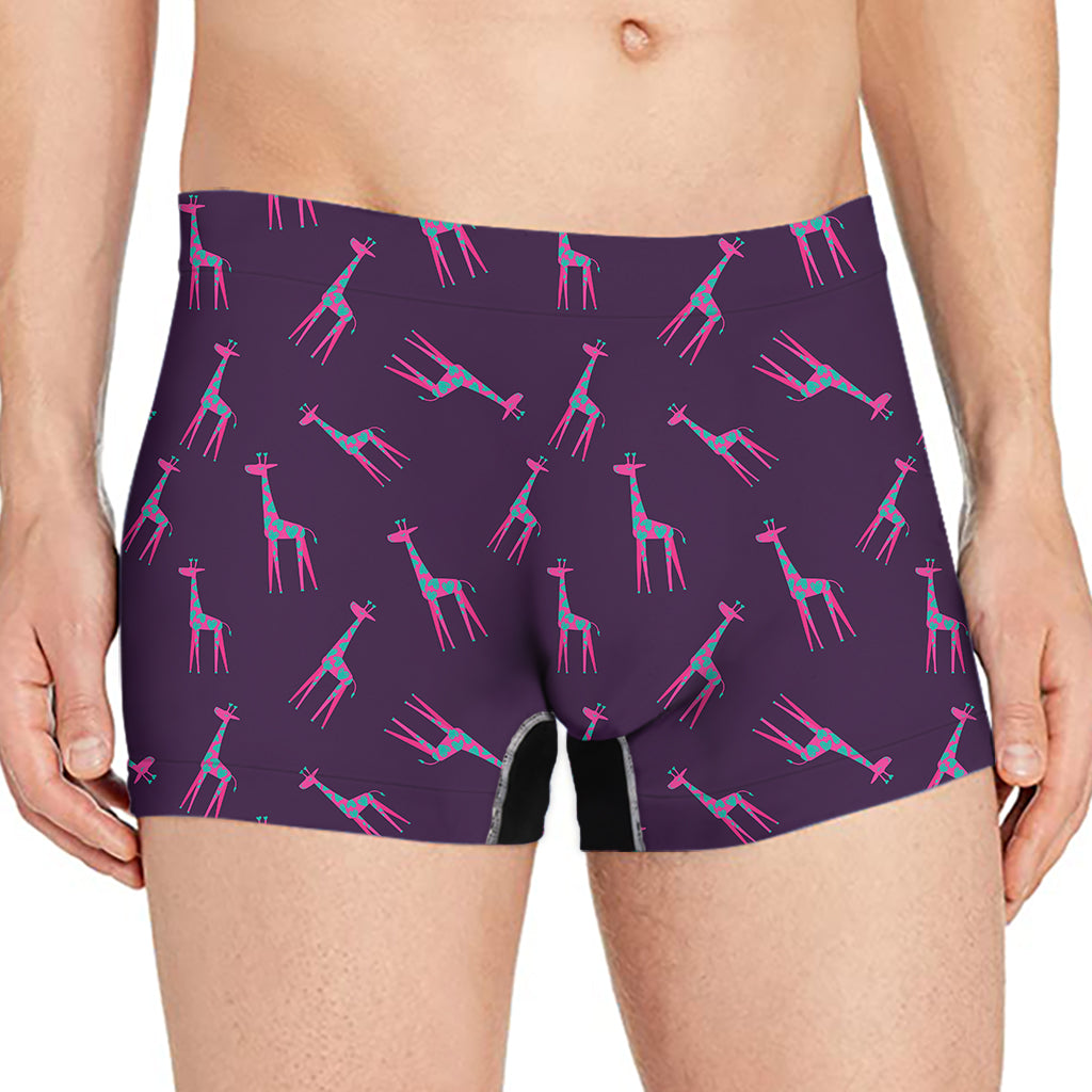 Purple And Teal Giraffe Pattern Print Men's Boxer Briefs