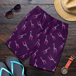 Purple And Teal Giraffe Pattern Print Men's Shorts
