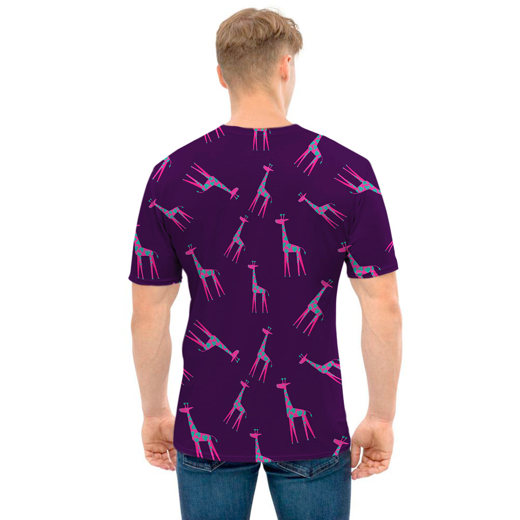 Purple And Teal Giraffe Pattern Print Men's T-Shirt
