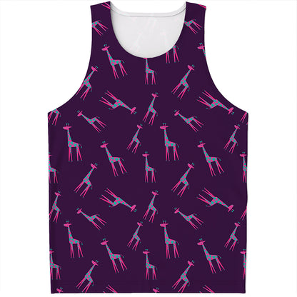Purple And Teal Giraffe Pattern Print Men's Tank Top