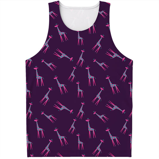 Purple And Teal Giraffe Pattern Print Men's Tank Top