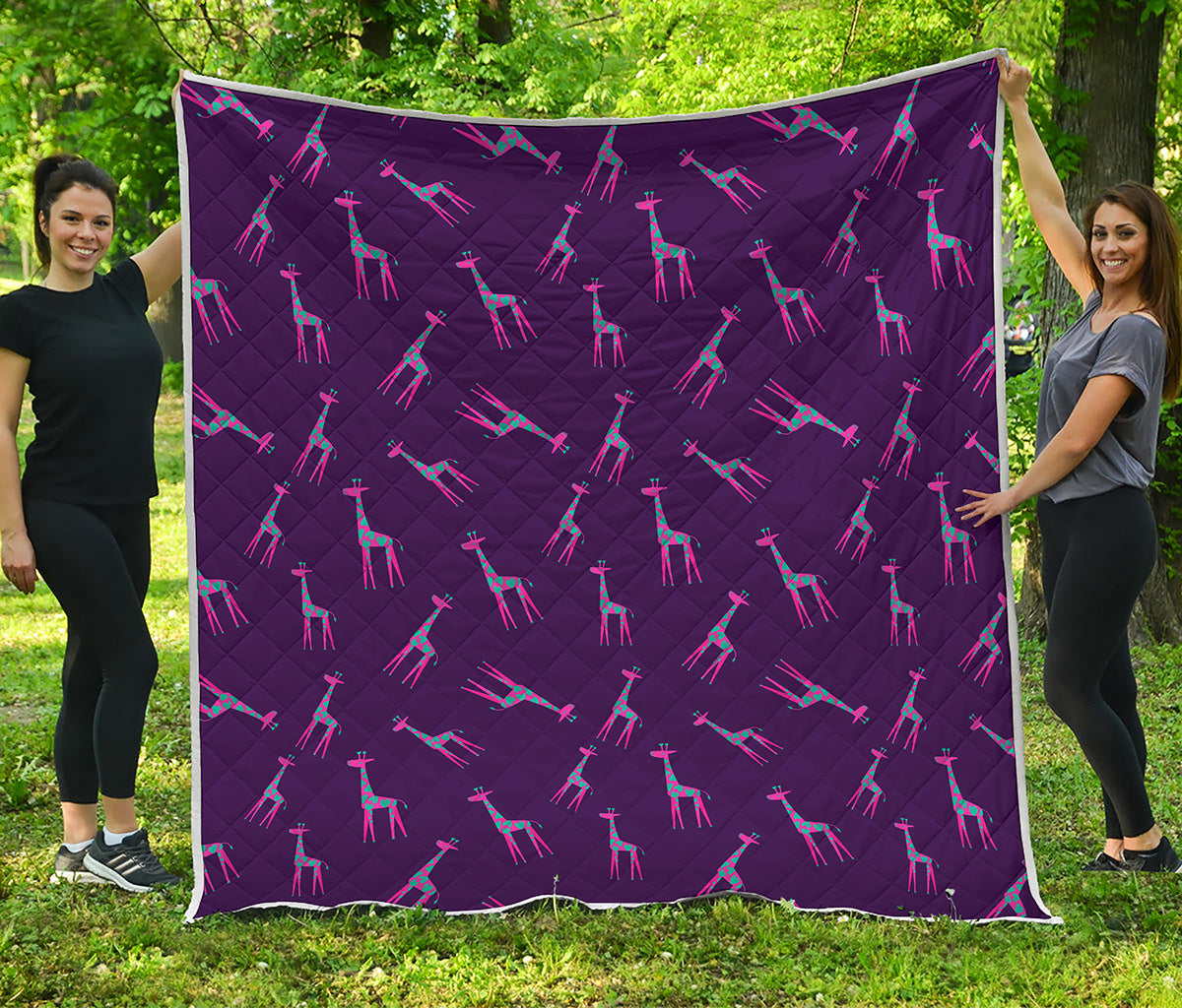 Purple And Teal Giraffe Pattern Print Quilt