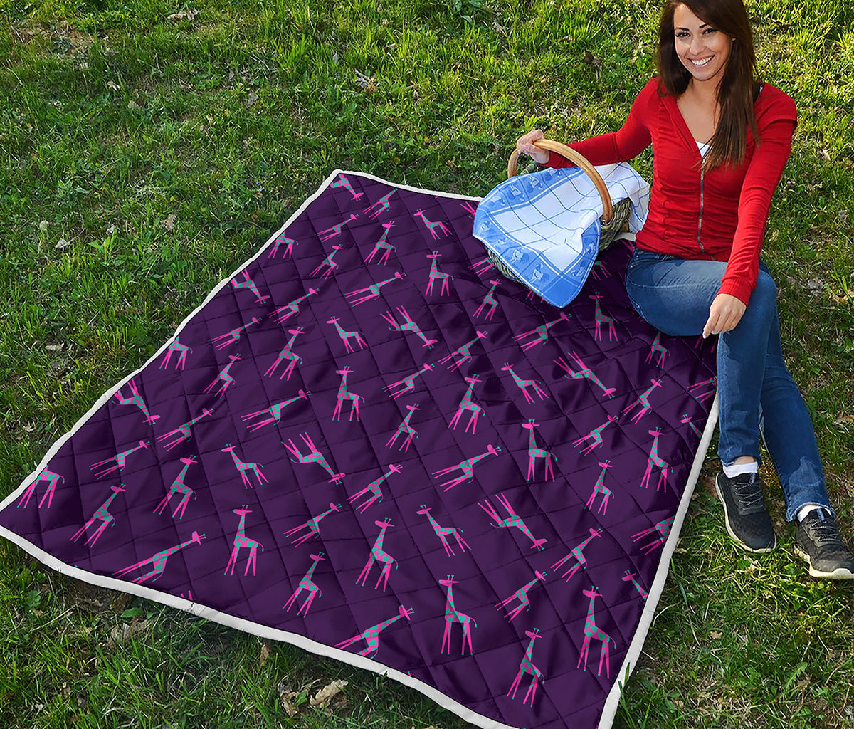 Purple And Teal Giraffe Pattern Print Quilt
