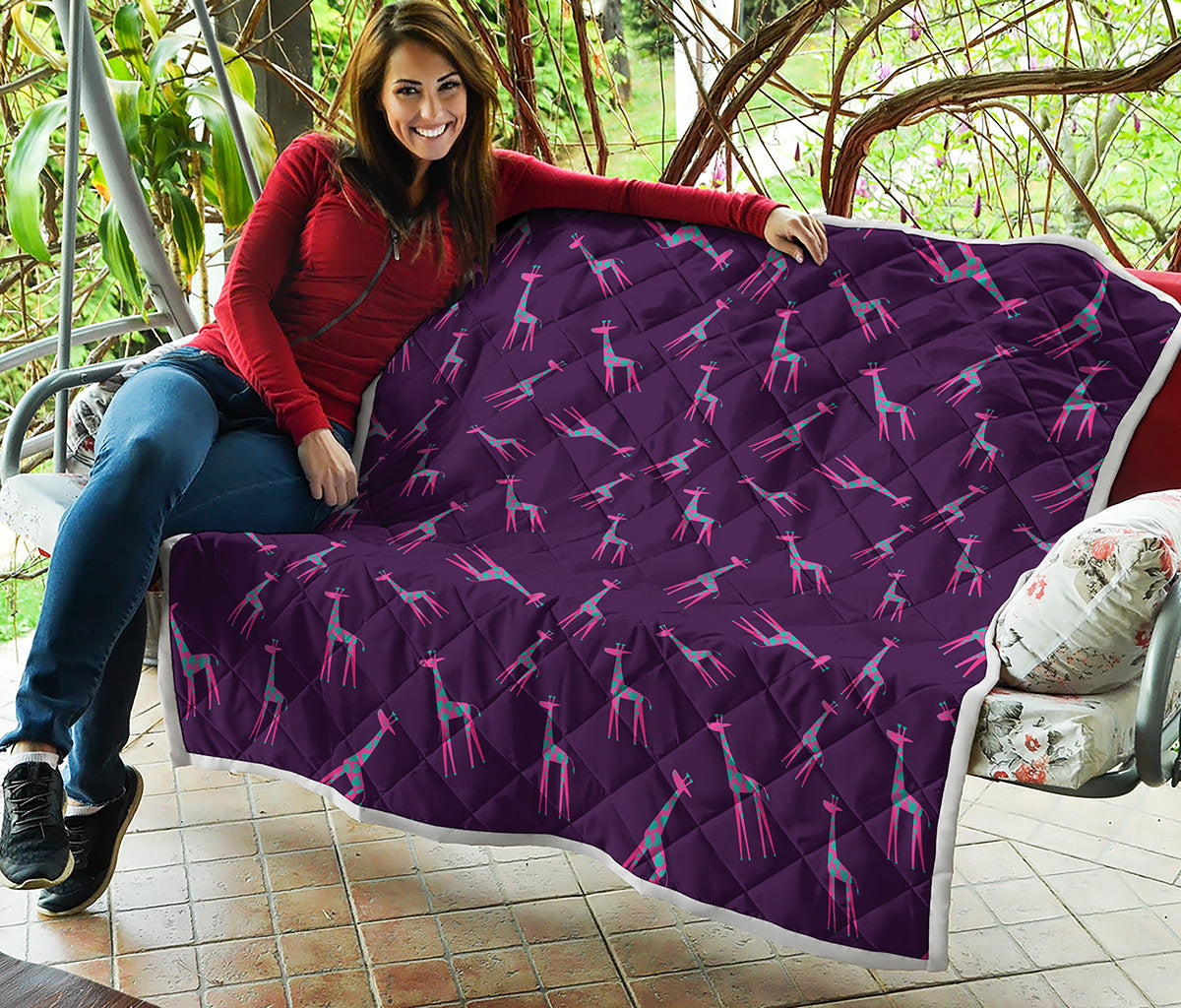 Purple And Teal Giraffe Pattern Print Quilt