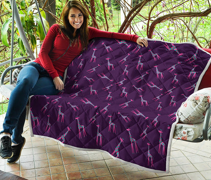 Purple And Teal Giraffe Pattern Print Quilt