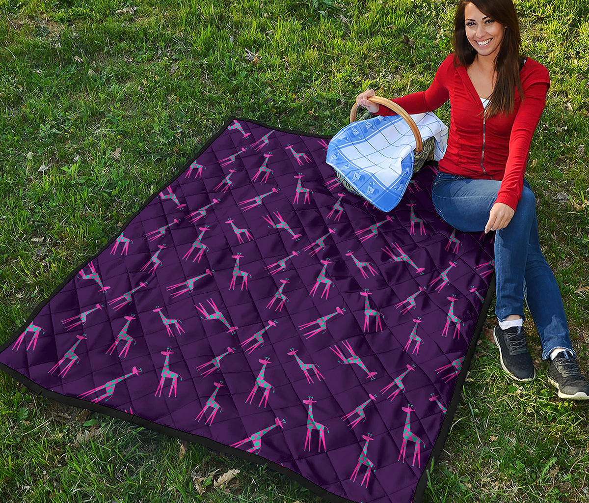 Purple And Teal Giraffe Pattern Print Quilt