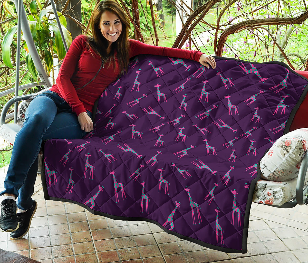 Purple And Teal Giraffe Pattern Print Quilt
