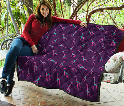 Purple And Teal Giraffe Pattern Print Quilt
