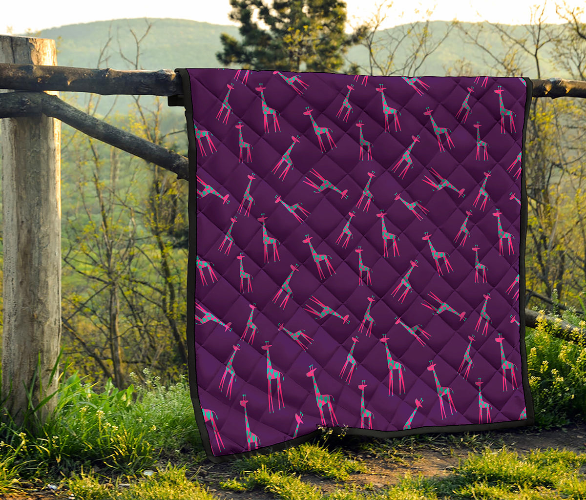 Purple And Teal Giraffe Pattern Print Quilt