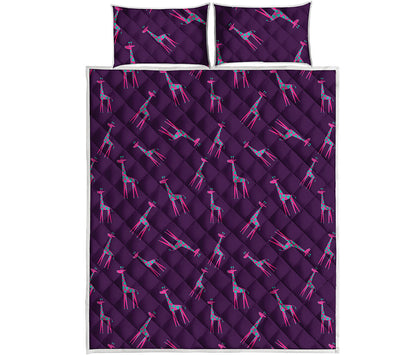 Purple And Teal Giraffe Pattern Print Quilt Bed Set