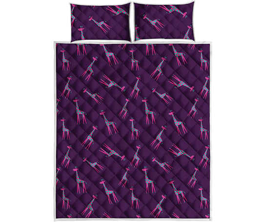 Purple And Teal Giraffe Pattern Print Quilt Bed Set