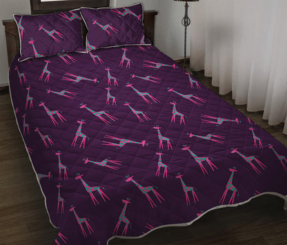 Purple And Teal Giraffe Pattern Print Quilt Bed Set