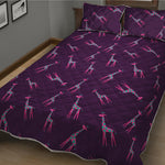 Purple And Teal Giraffe Pattern Print Quilt Bed Set