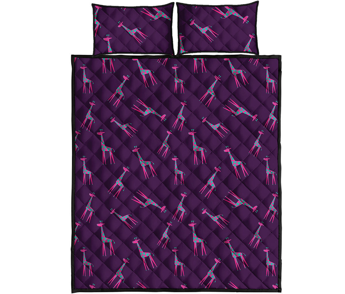 Purple And Teal Giraffe Pattern Print Quilt Bed Set