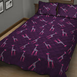 Purple And Teal Giraffe Pattern Print Quilt Bed Set