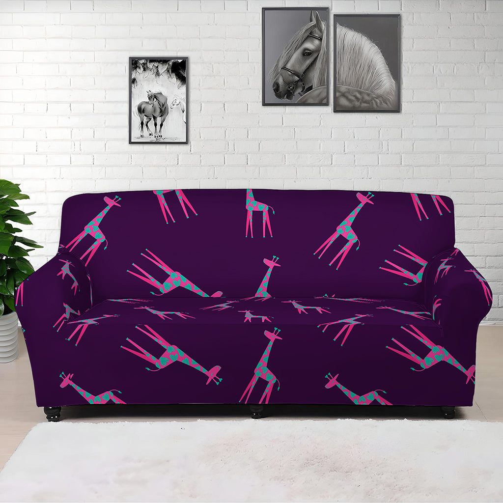 Purple And Teal Giraffe Pattern Print Sofa Cover