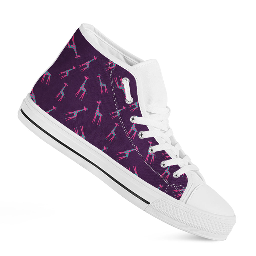 Purple And Teal Giraffe Pattern Print White High Top Shoes
