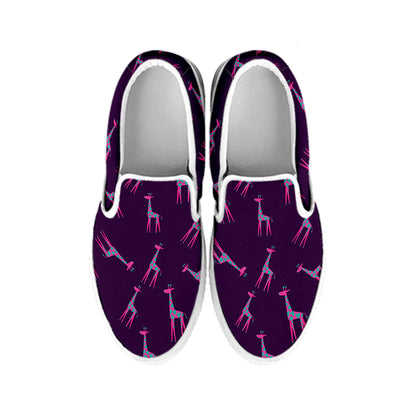 Purple And Teal Giraffe Pattern Print White Slip On Shoes