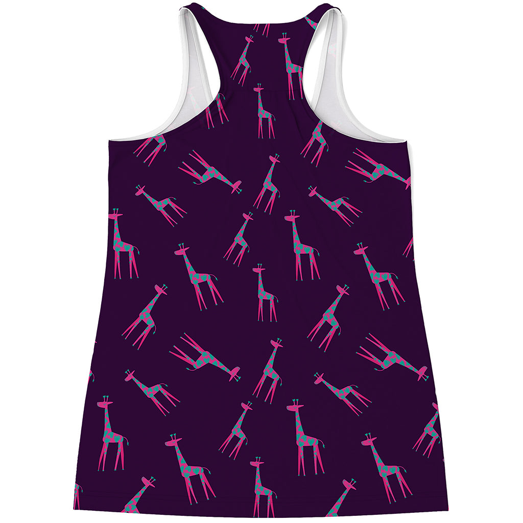 Purple And Teal Giraffe Pattern Print Women's Racerback Tank Top