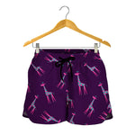 Purple And Teal Giraffe Pattern Print Women's Shorts