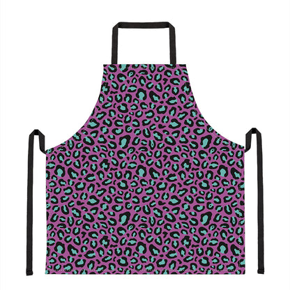 Purple And Teal Leopard Pattern Print Apron