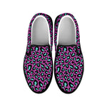 Purple And Teal Leopard Pattern Print Black Slip On Shoes
