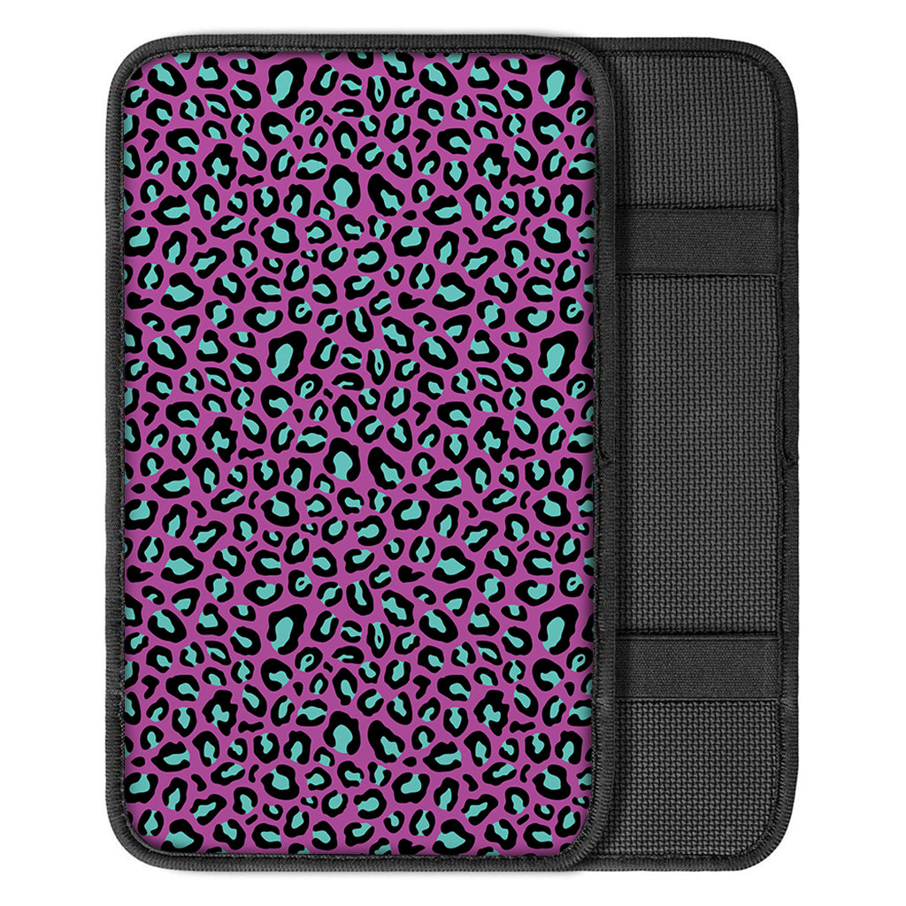 Purple And Teal Leopard Pattern Print Car Center Console Cover