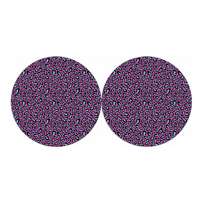 Purple And Teal Leopard Pattern Print Car Coasters