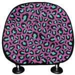Purple And Teal Leopard Pattern Print Car Headrest Covers