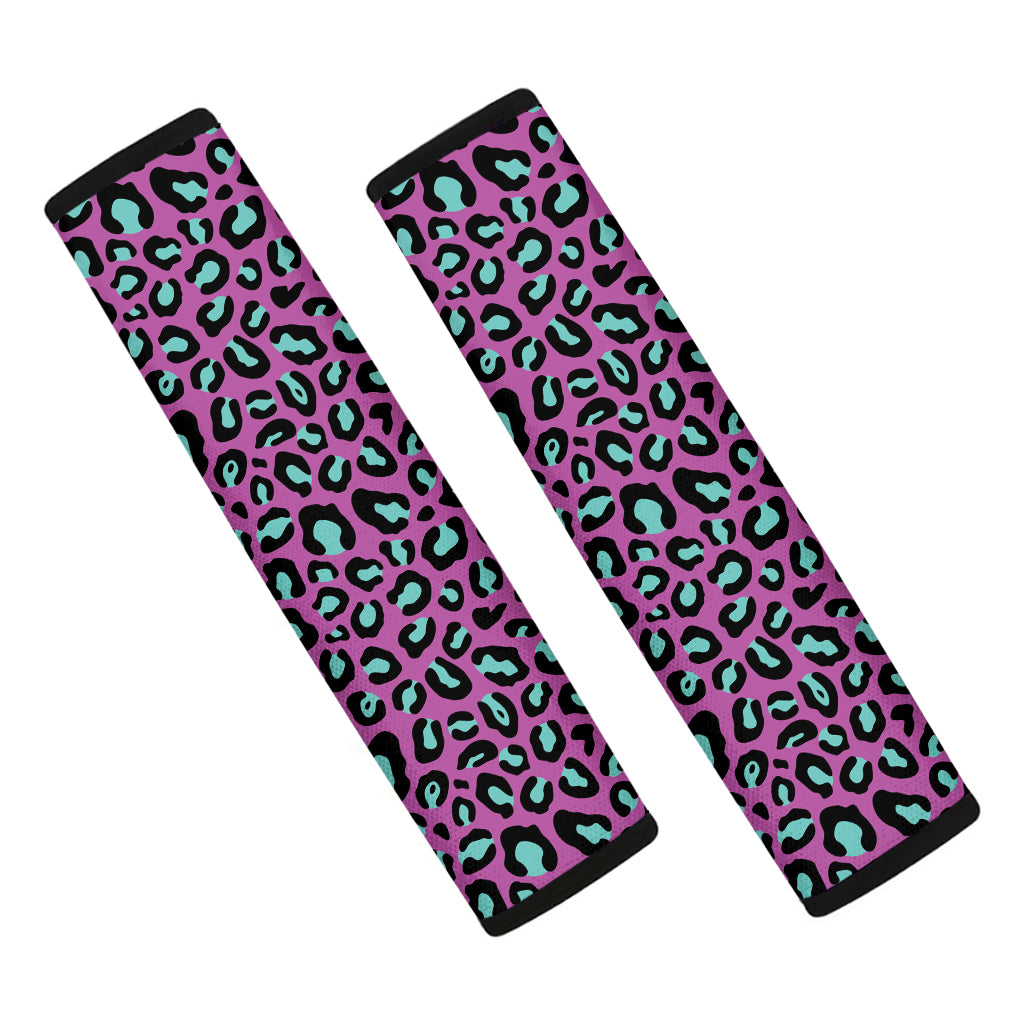 Purple And Teal Leopard Pattern Print Car Seat Belt Covers
