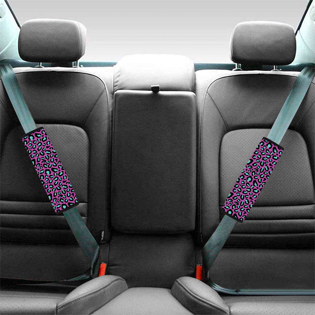 Purple And Teal Leopard Pattern Print Car Seat Belt Covers