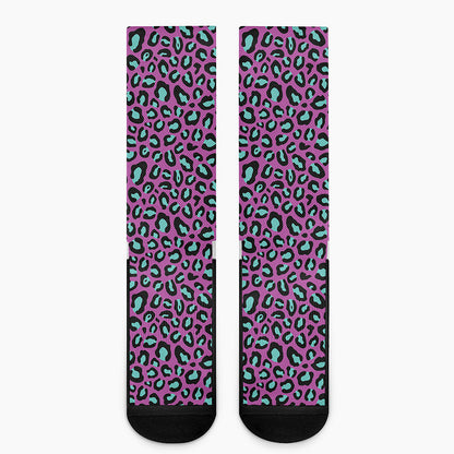 Purple And Teal Leopard Pattern Print Crew Socks