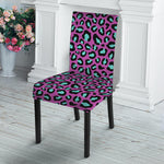 Purple And Teal Leopard Pattern Print Dining Chair Slipcover