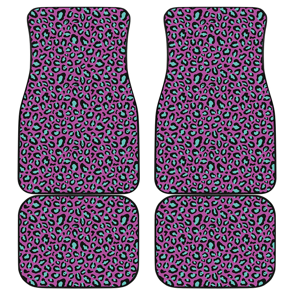 Purple And Teal Leopard Pattern Print Front and Back Car Floor Mats