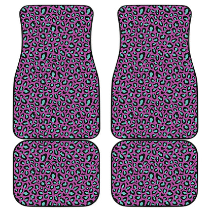 Purple And Teal Leopard Pattern Print Front and Back Car Floor Mats